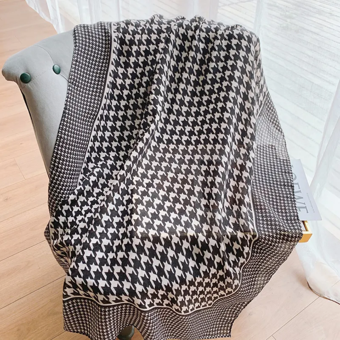 Black Cream M Printed Silk Scarf