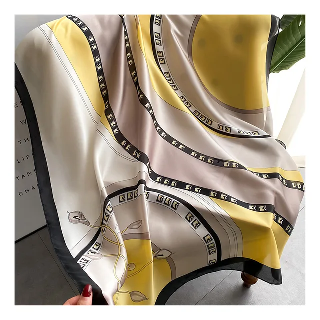 Yellow Black Abstract Printed Silk Scarf
