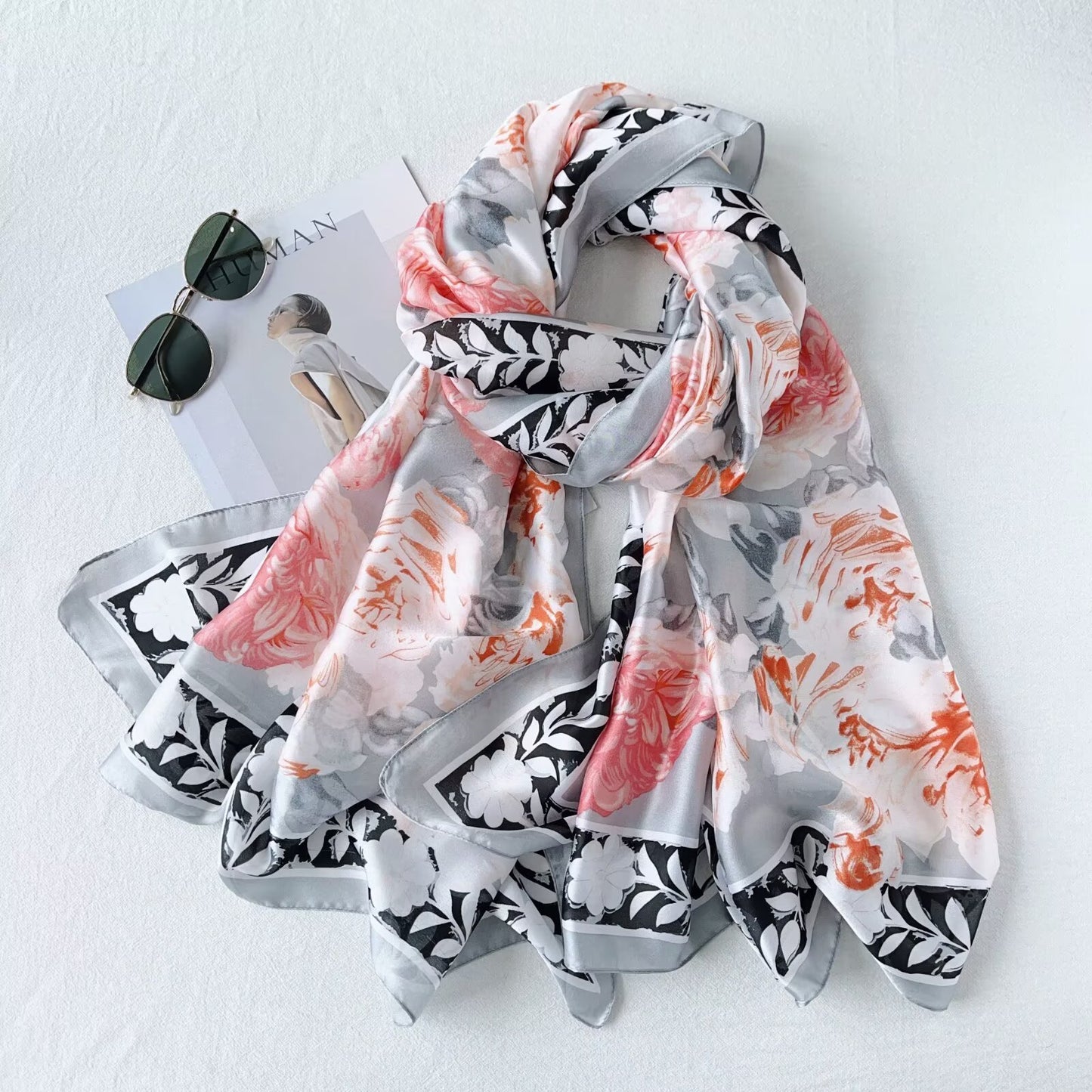 Rose Winter Printed Silk Scarf