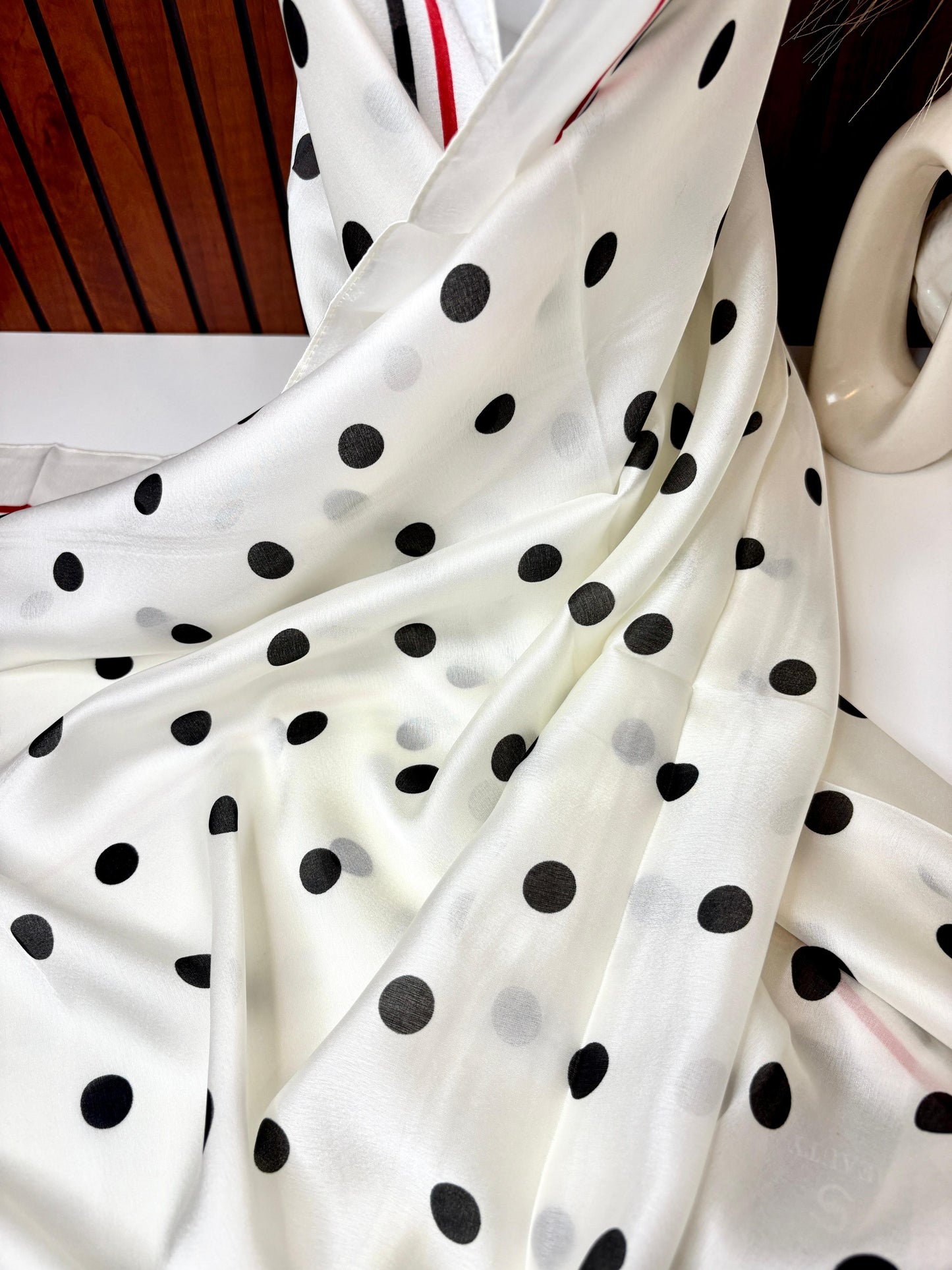 Polk White Printed Silk Scarf
