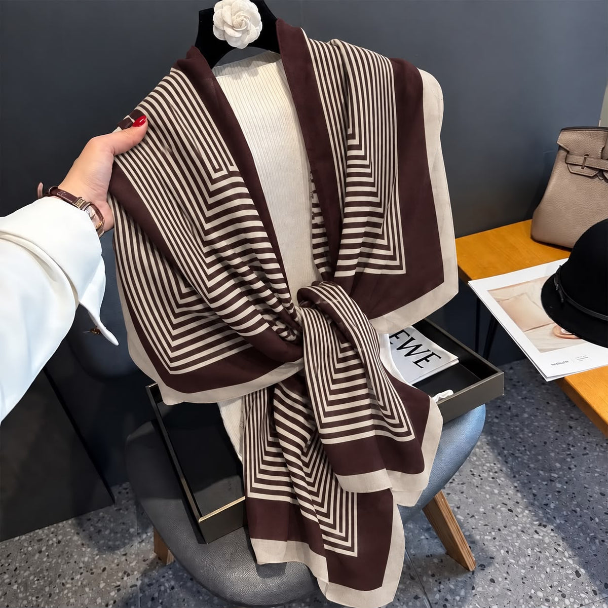 Brown Opulence Printed Viscose Scarf