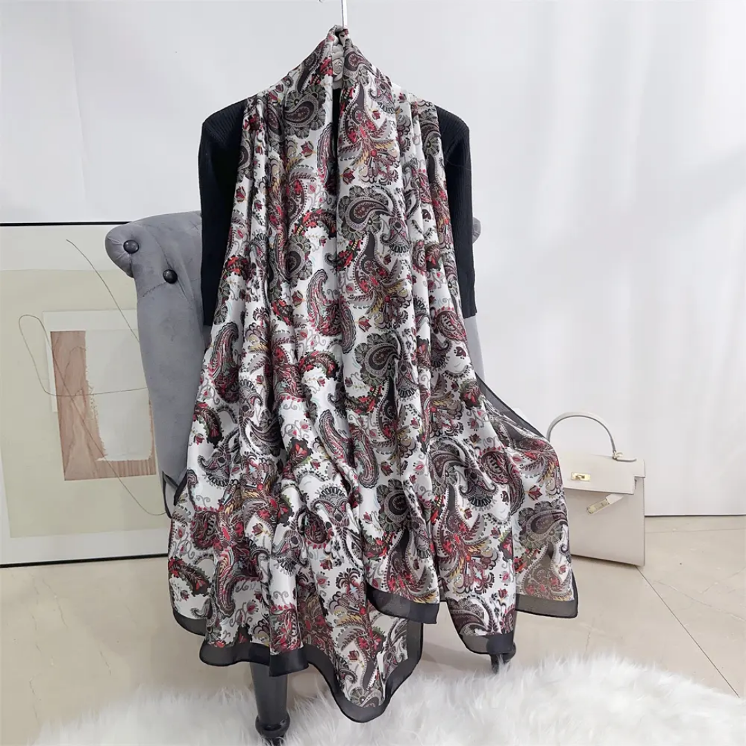 White Garden Printed Silk Scarf