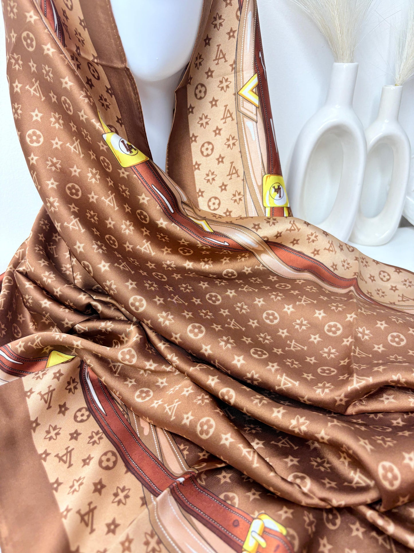 L Copper Printed Silk Scarf