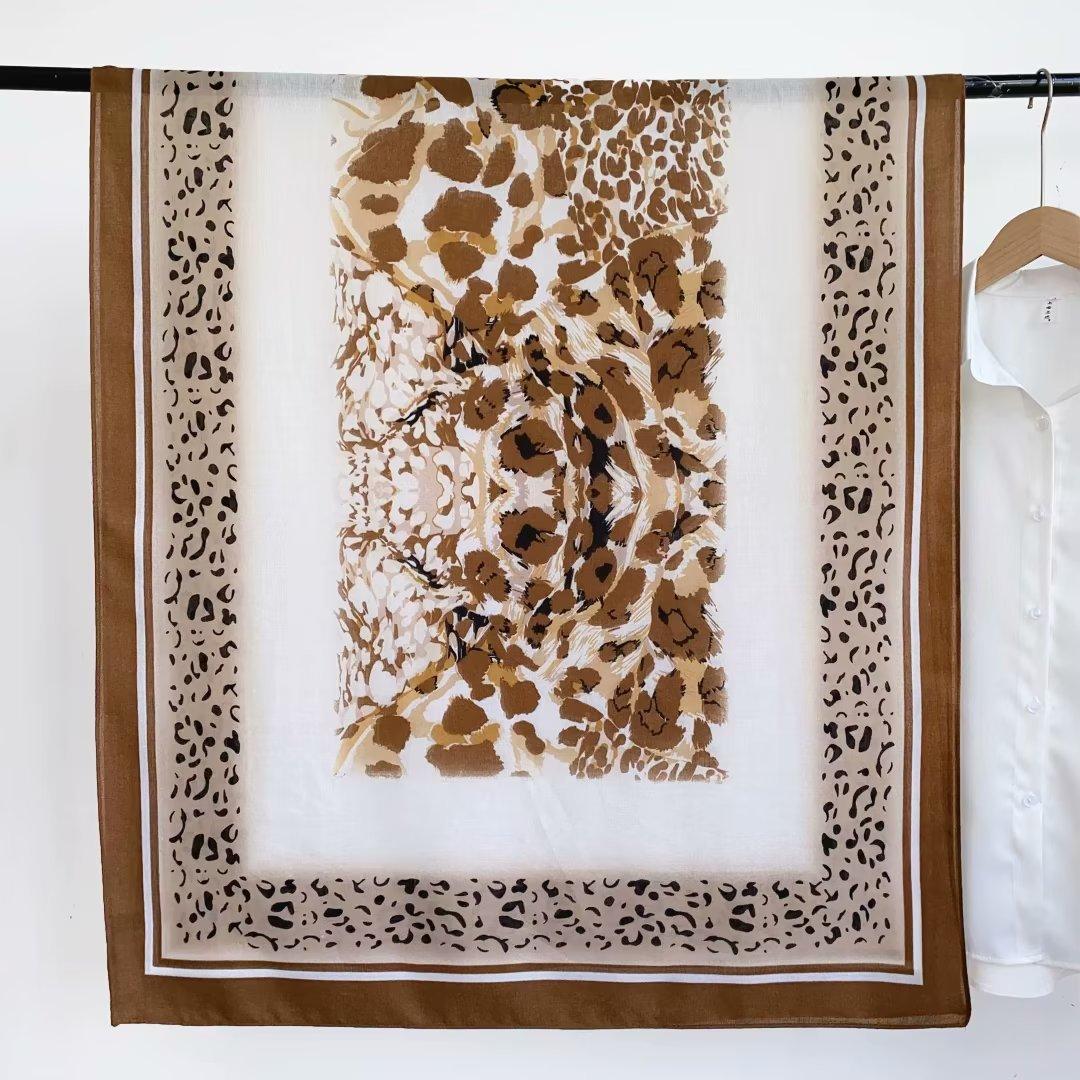 Coffee Floral Animal Printed Viscose Scarf