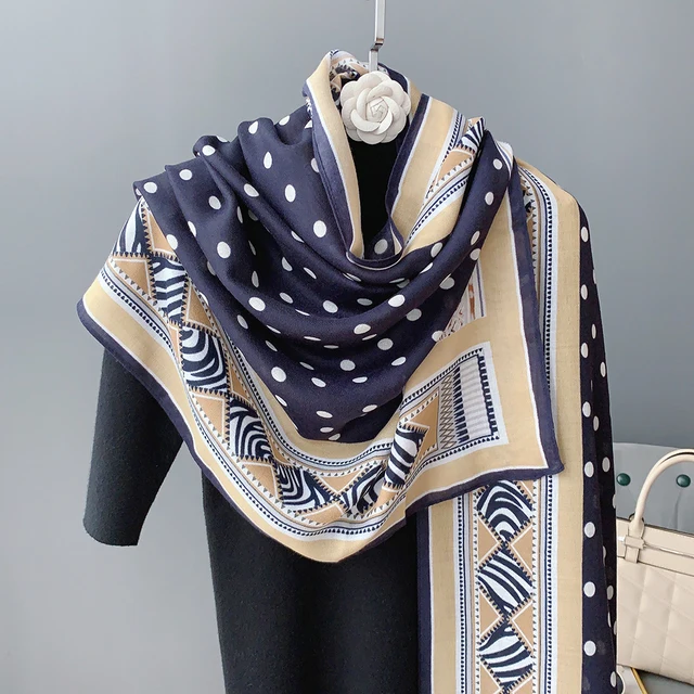 Blue White Dots Printed Viscose Scarf