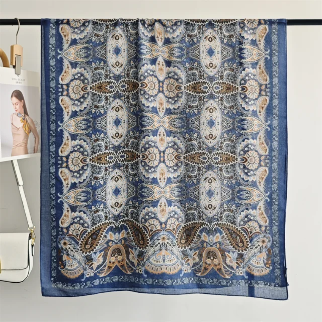 Blue Meher Printed Viscose Scarf