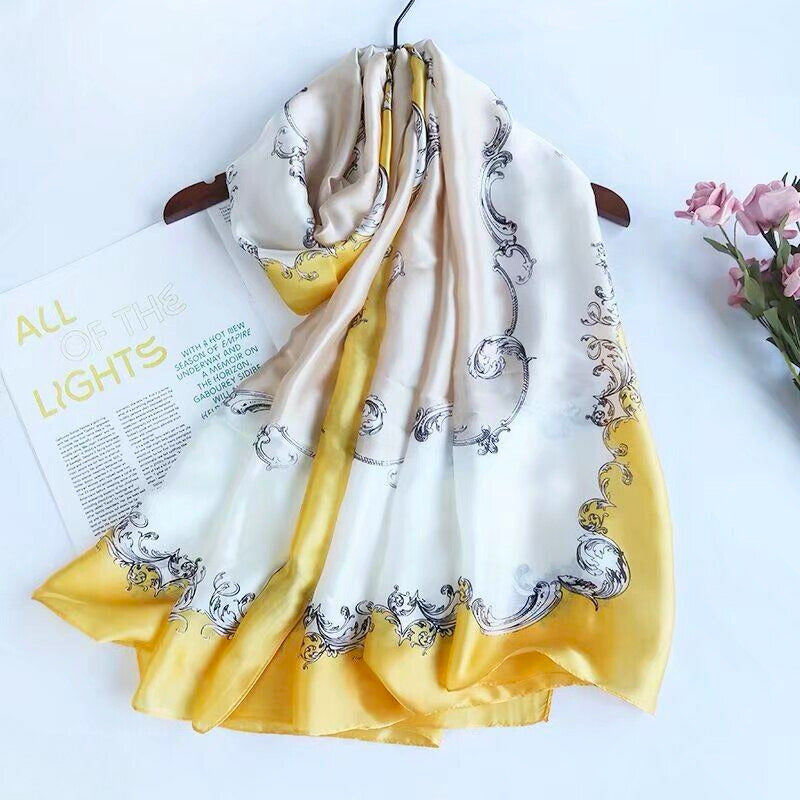 Yellow Lining Printed Silk Scarf