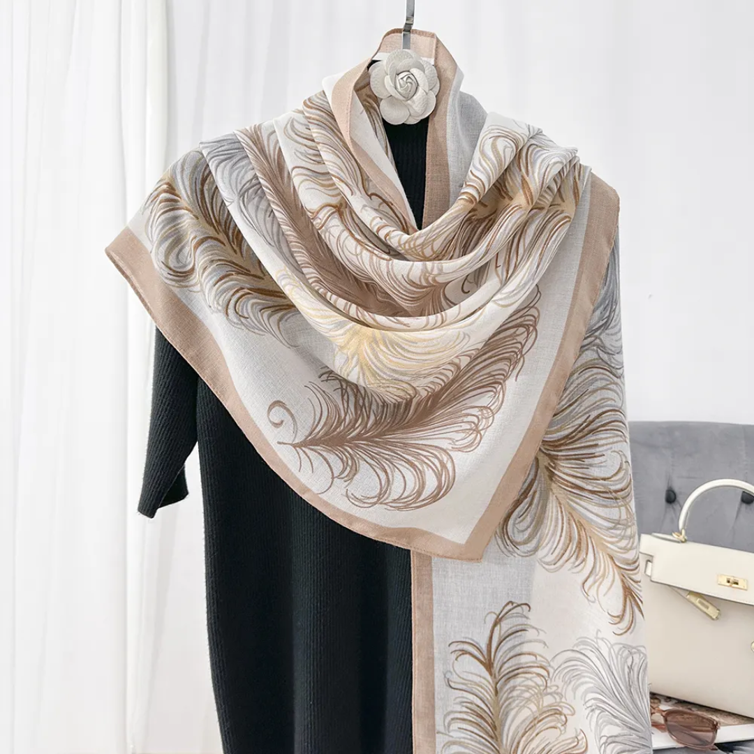 Ostrich Feather Printed Viscose Scarf