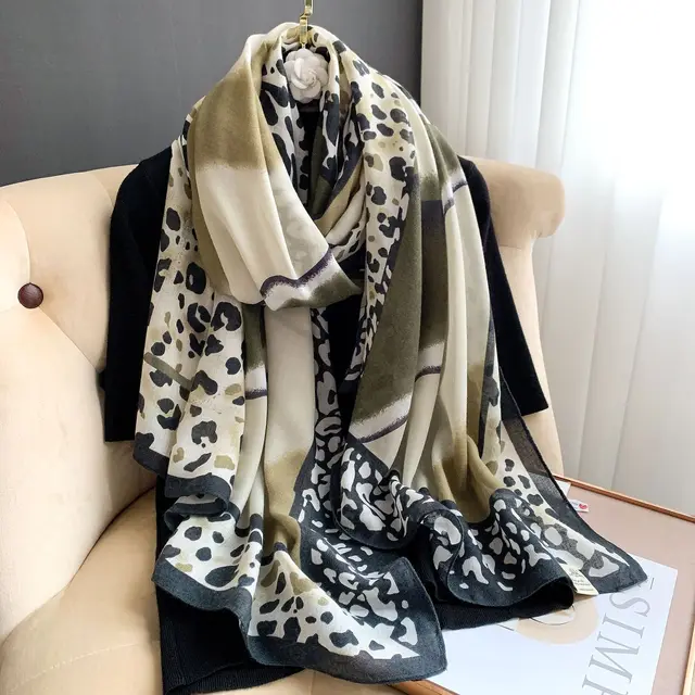 Green Animal Brand Print Viscose Scarf