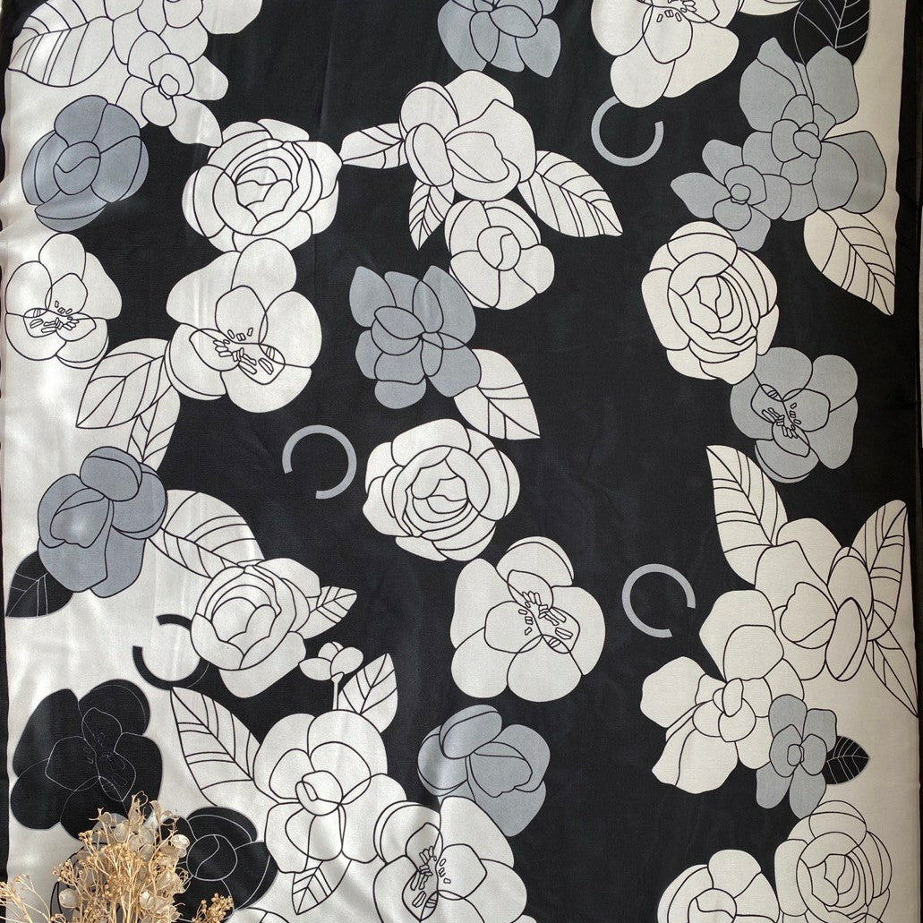Roses Black Printed Silk Scarf