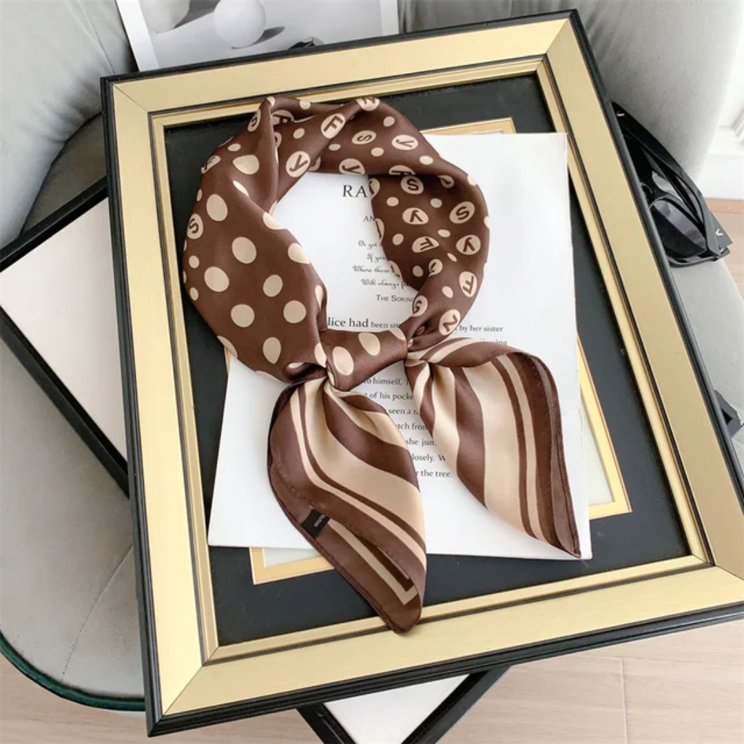 Letters Dot Brown Silk Square Scarves 70 CM