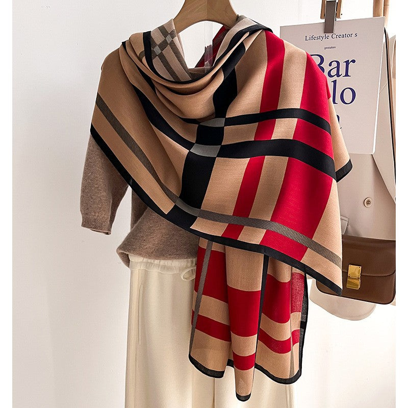 Black Red BB Printed Winter Viscose Scarf