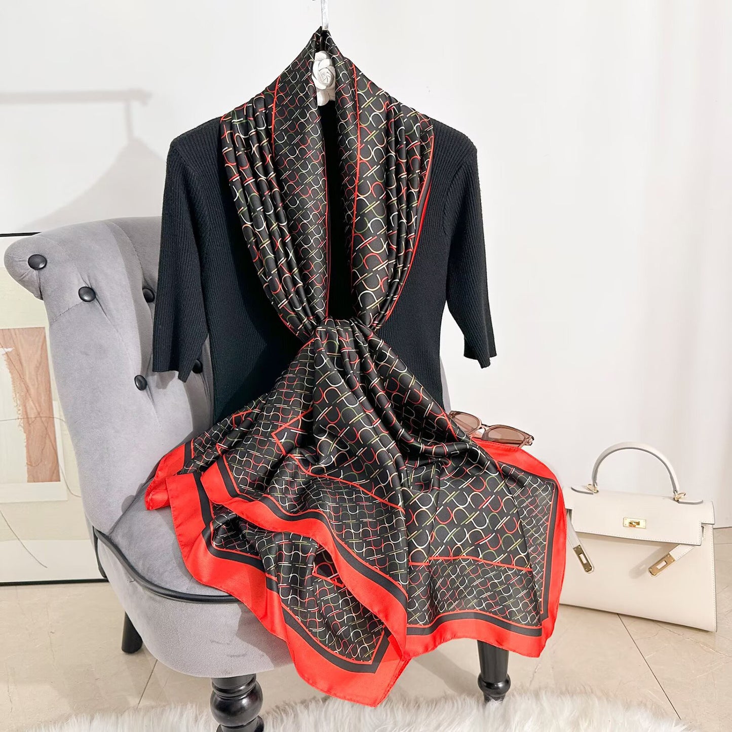 Tara Black Printed Silk Scarf Summer Edition 26'