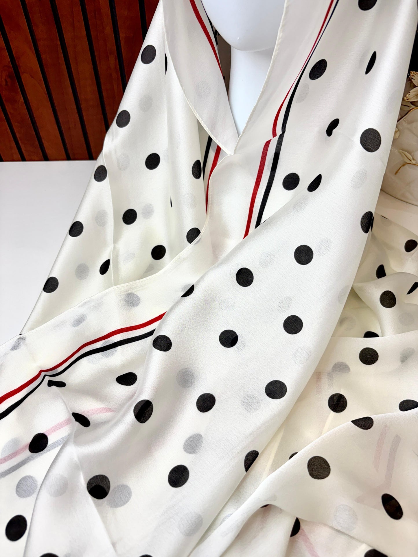 Polk White Printed Silk Scarf