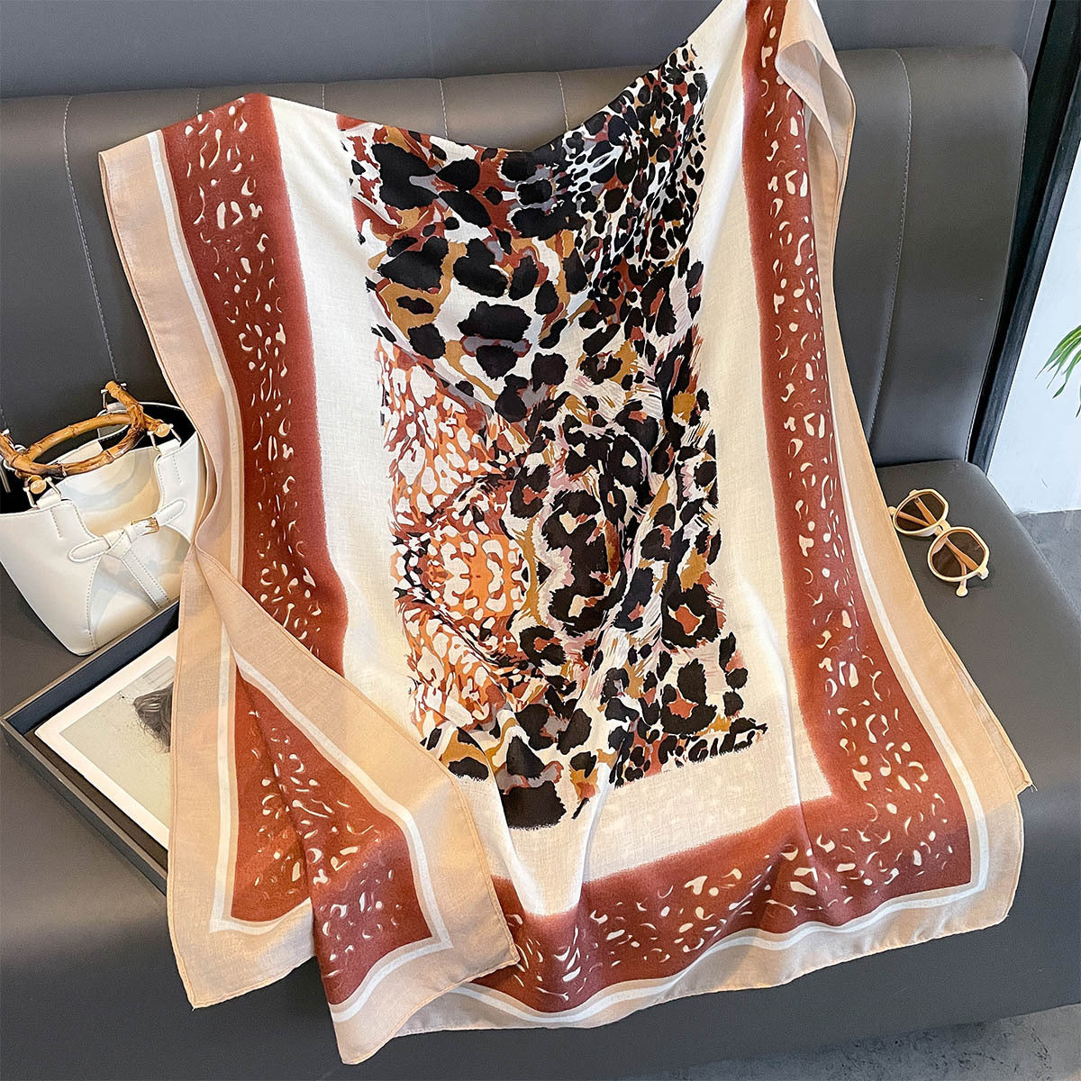 Rust Animal Printed Winter Viscose Scarf
