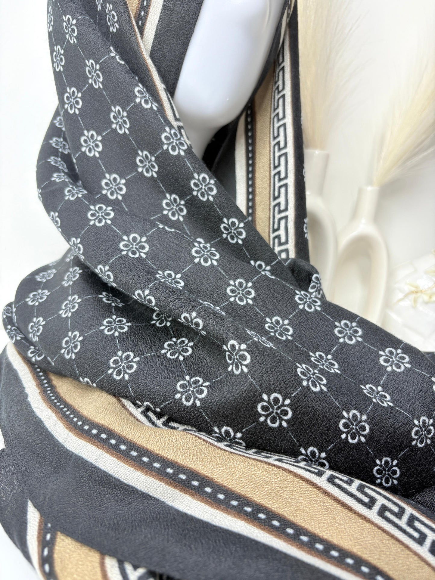 Follies Black Printed Viscose Scarf