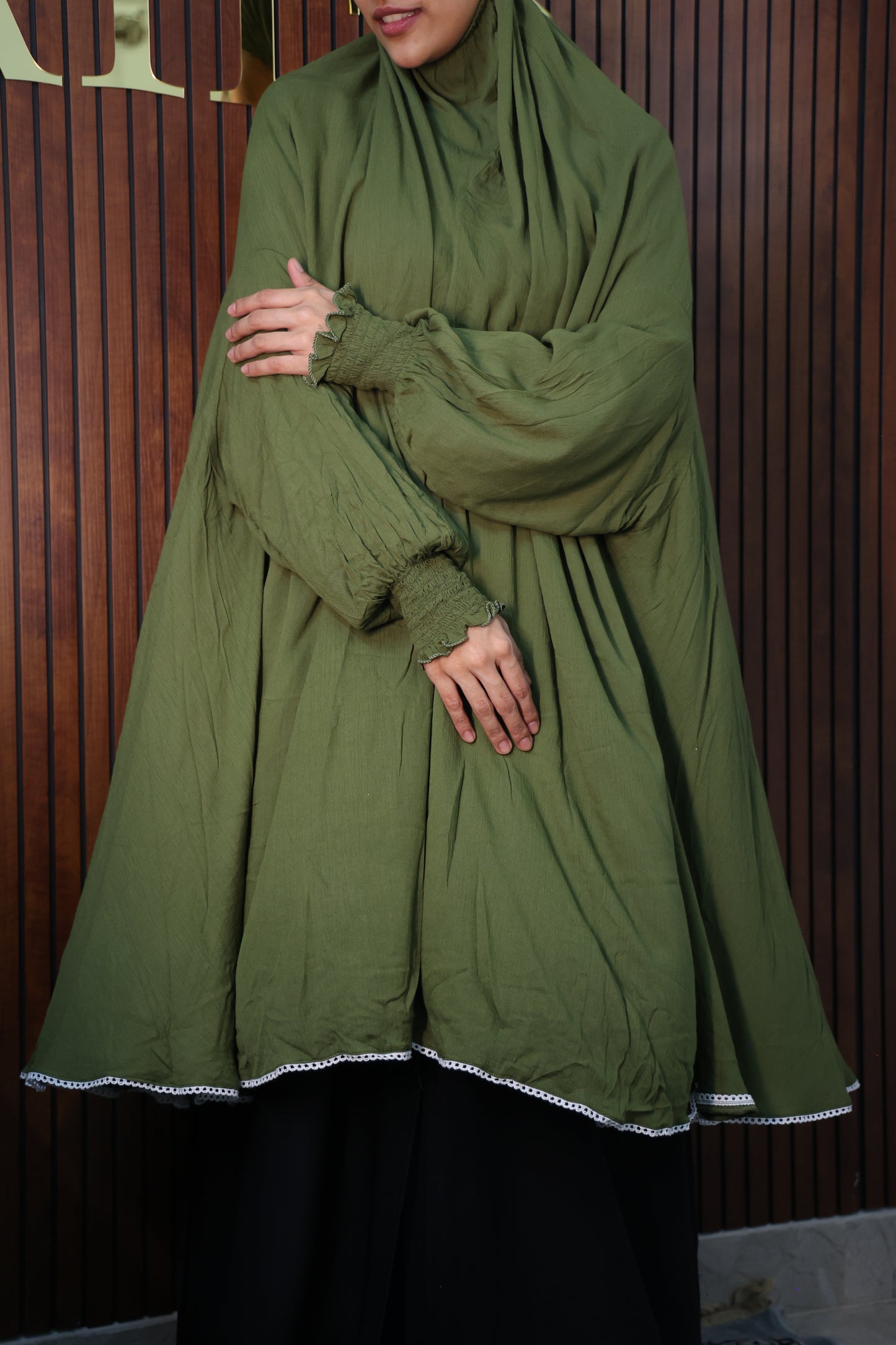 Moss Green Prayer Makhana Hijab for Salah