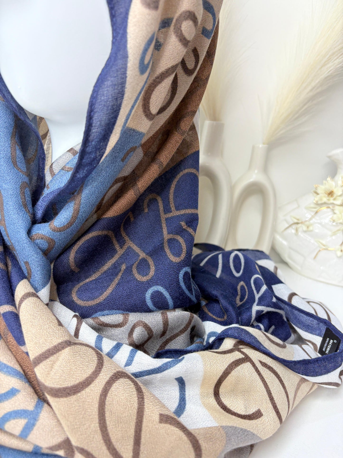 Luxe Haze Blue Printed Viscose Scarf