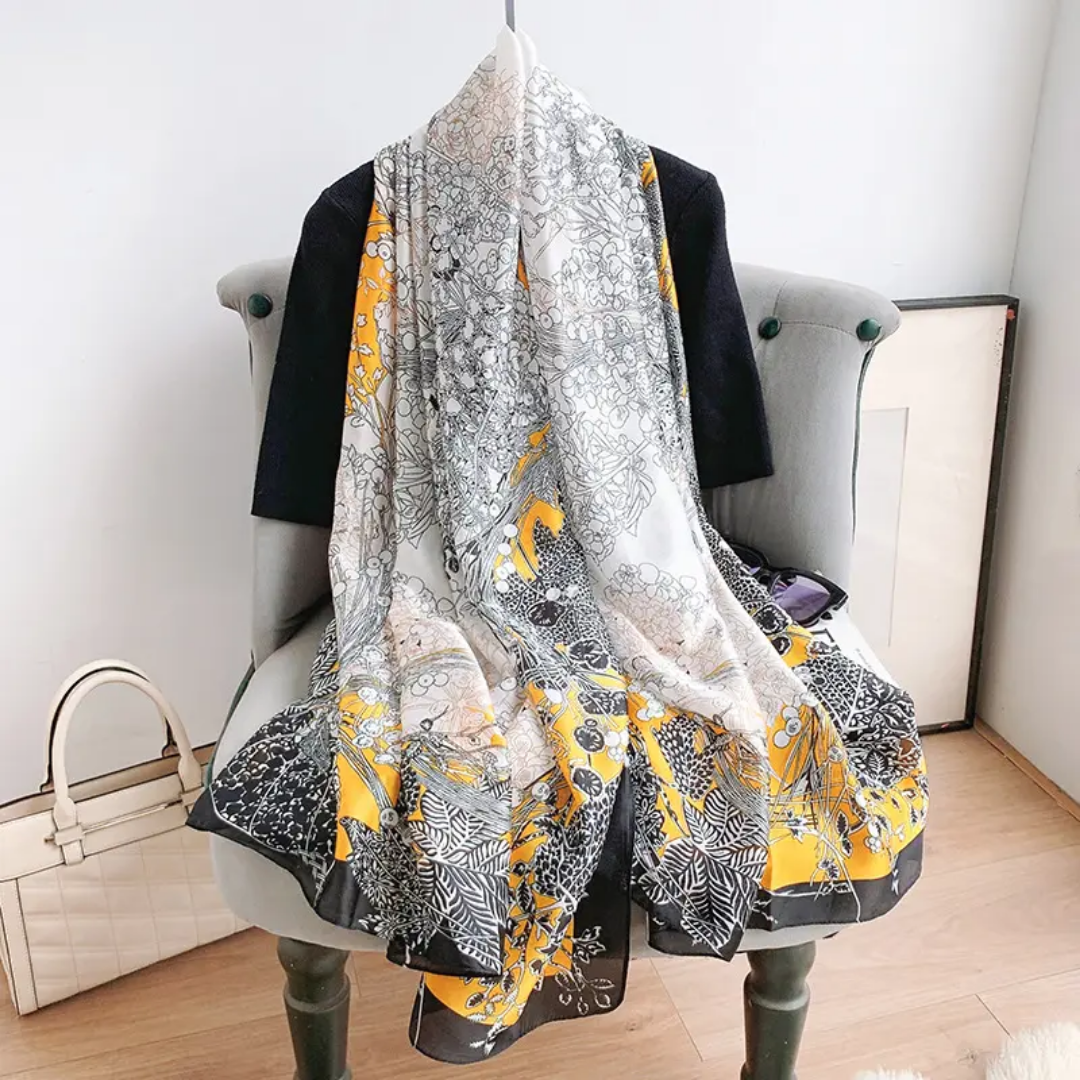 Yellow Sea Breeze Printed Silk Scarf