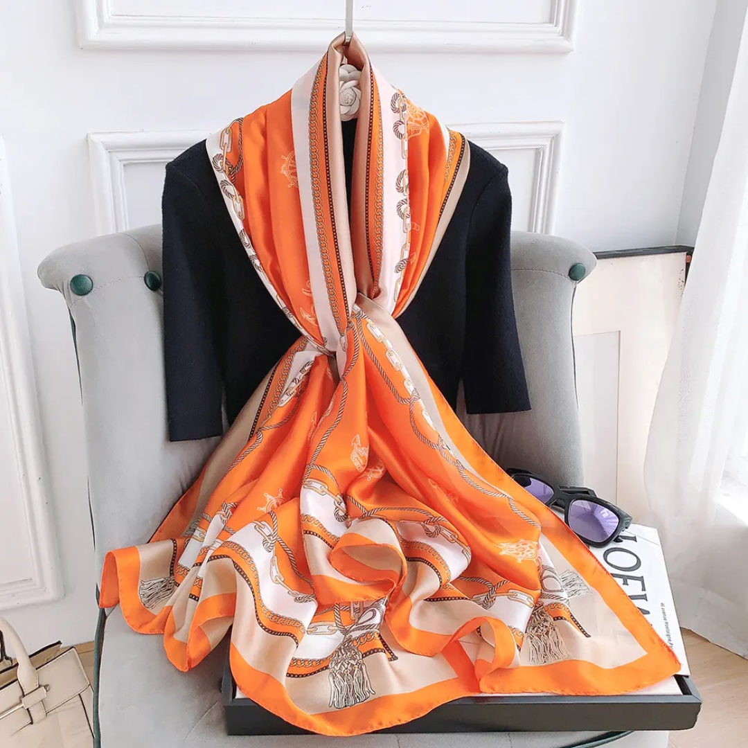 Tangerine Ropes Printed Silk Scarf