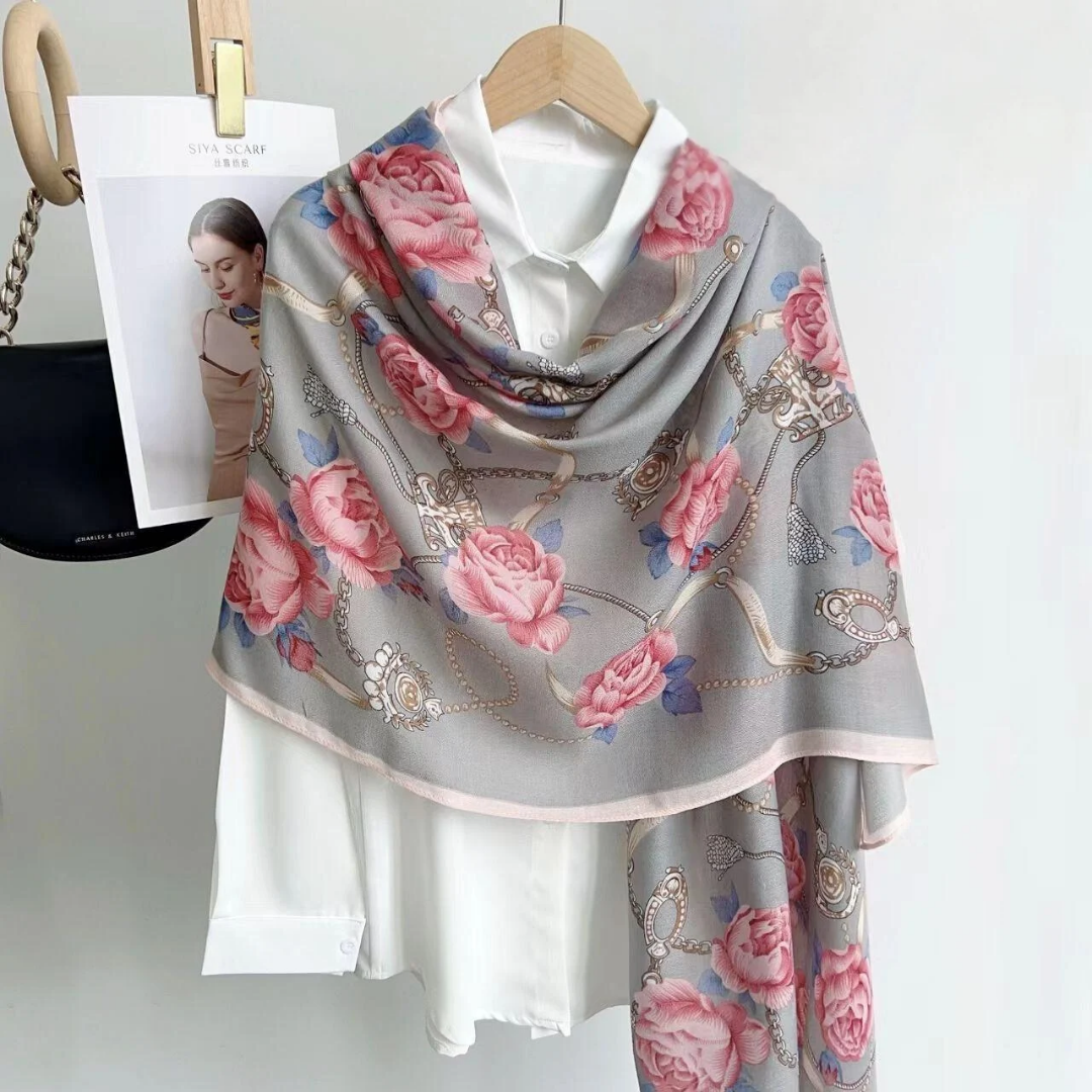 Cloud Blossom Breeze Printed Viscose Scarf