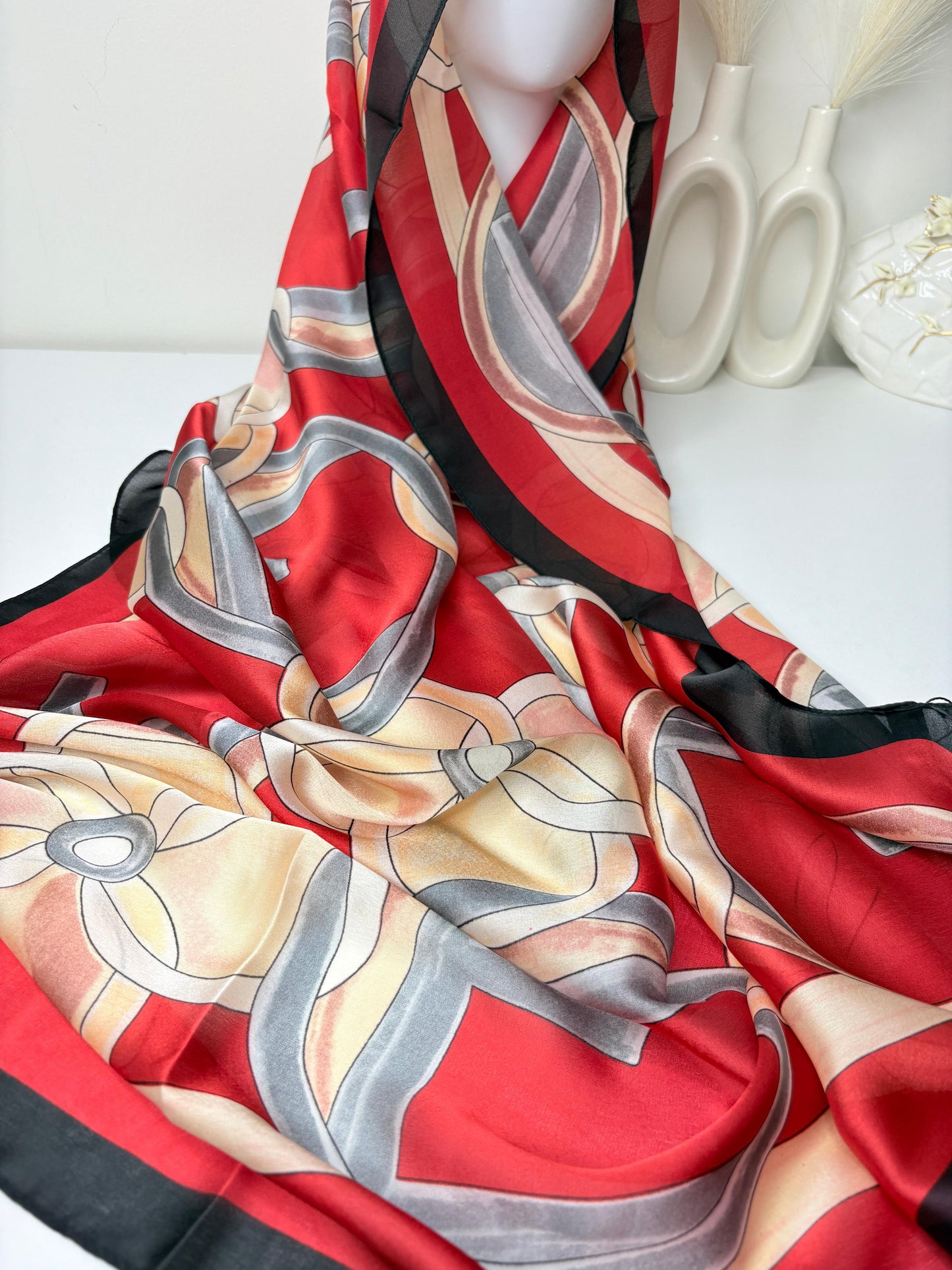 Red Rings Printed Silk Scarf