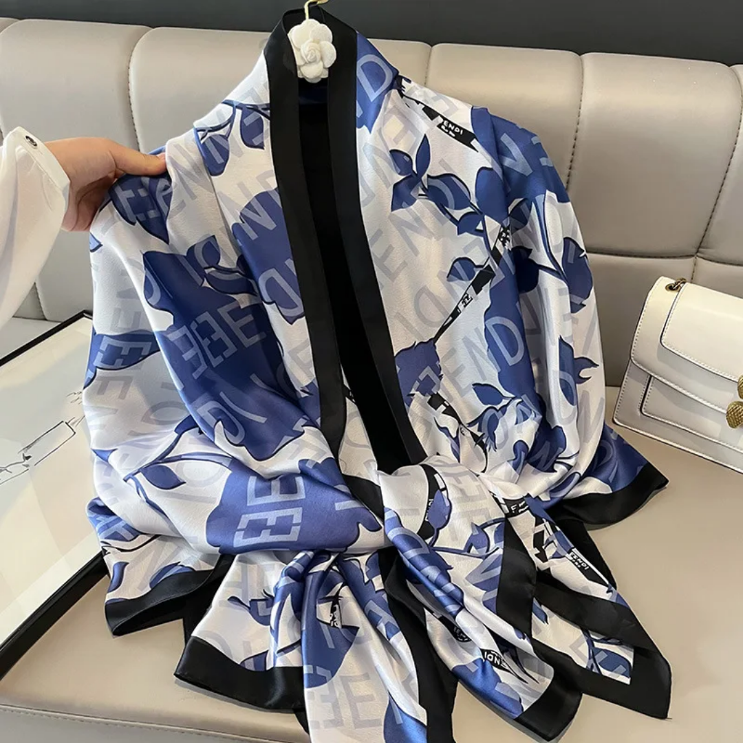 FNDI Blue Printed Silk Scarf