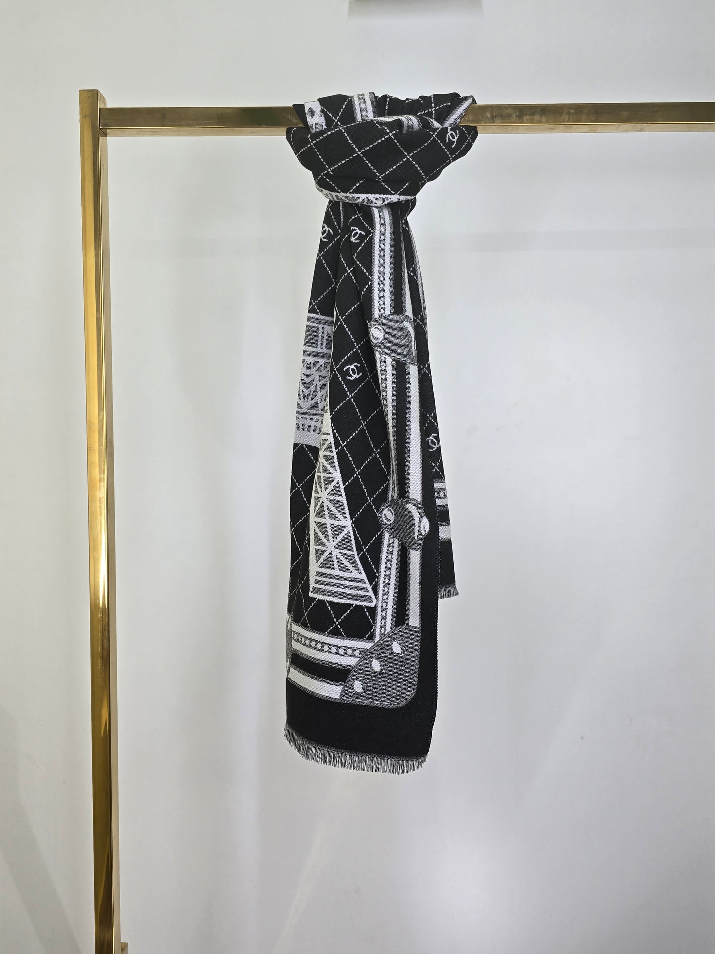 Eiffel Tower Black White Brand Printed Winter Shawls