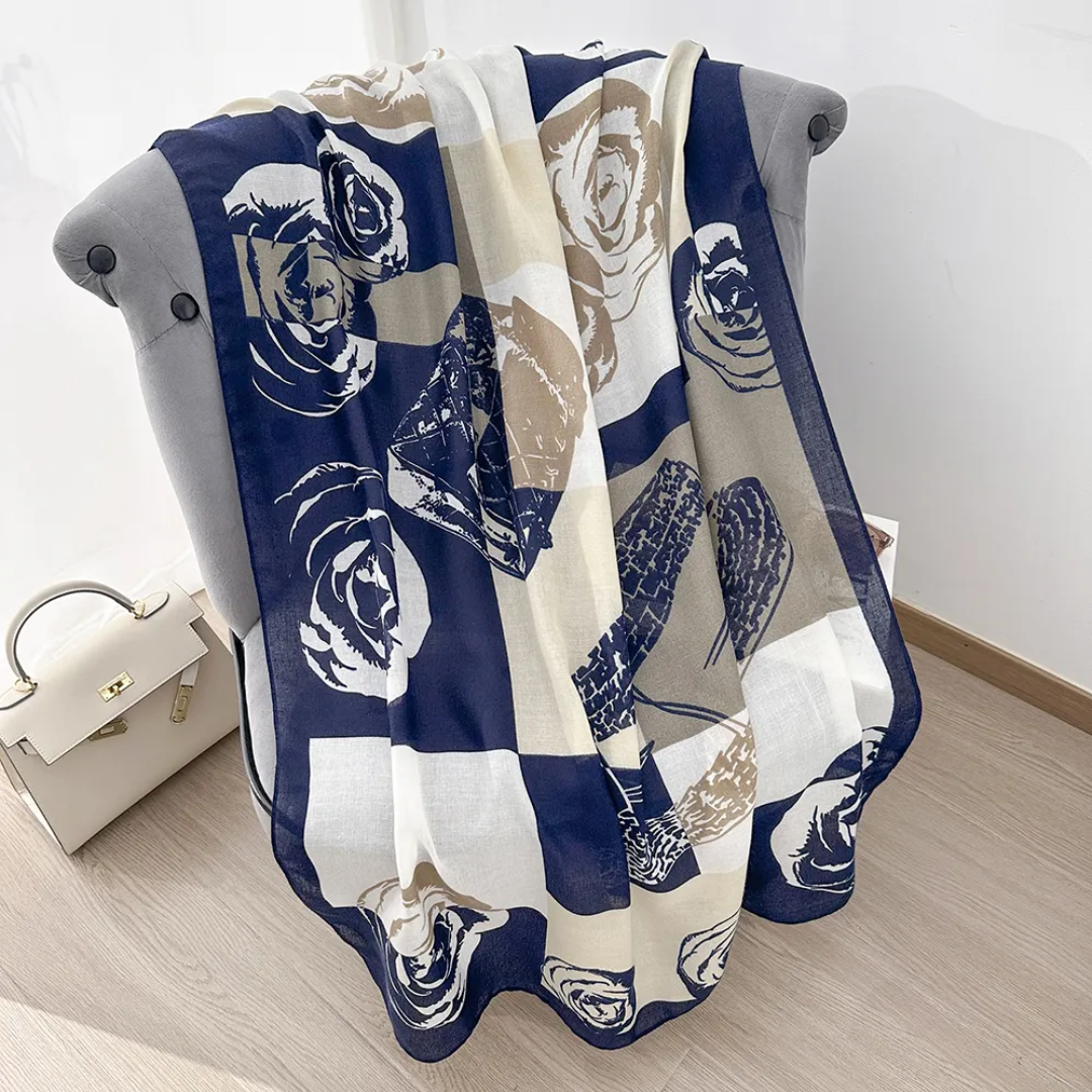 Roses Hat Printed Viscose Scarf