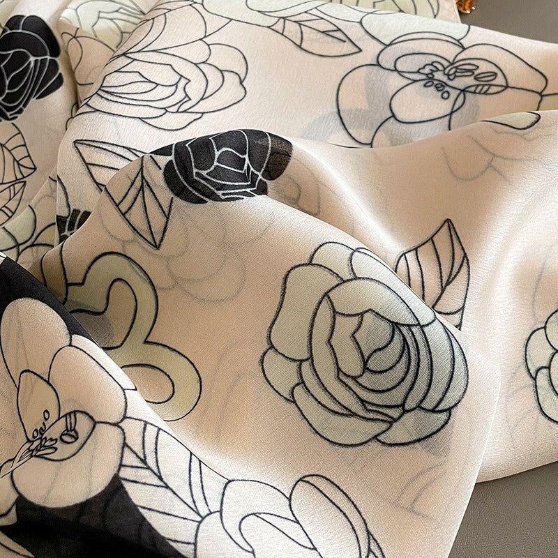 Peach & White Roses Printed Silk Scarf