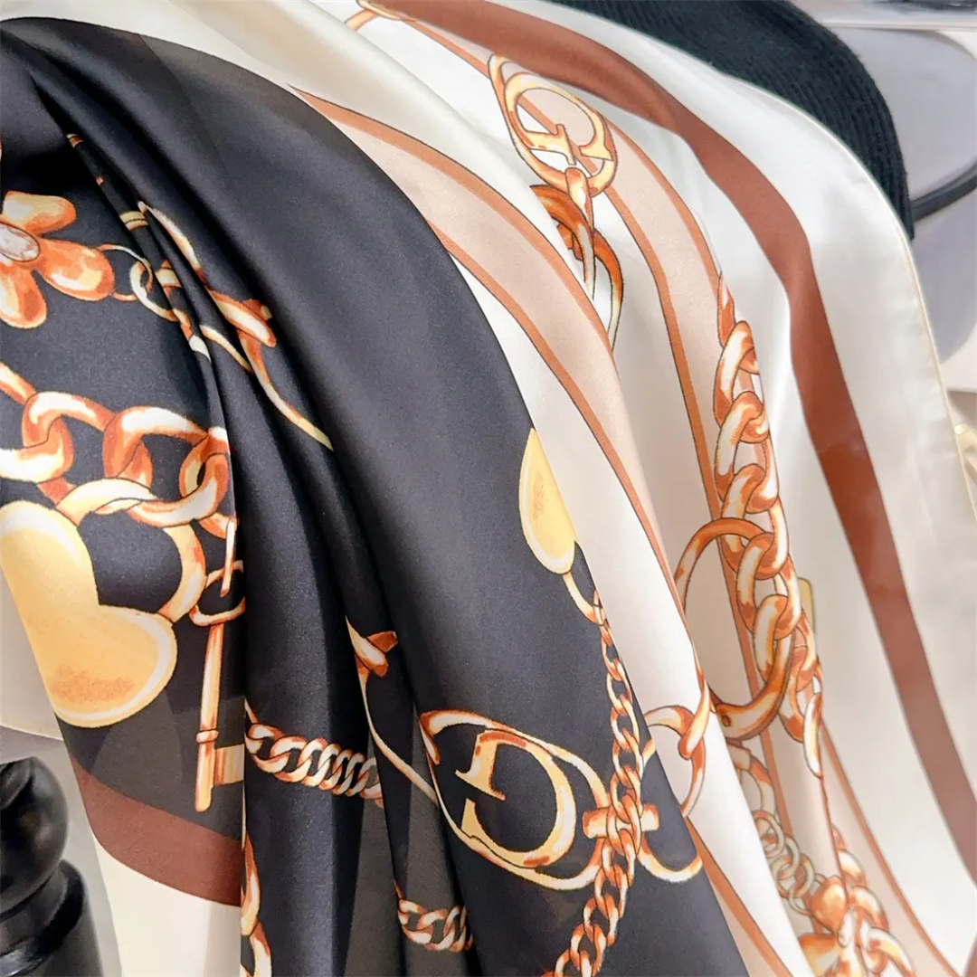 G Chain Black Printed Silk Scarf