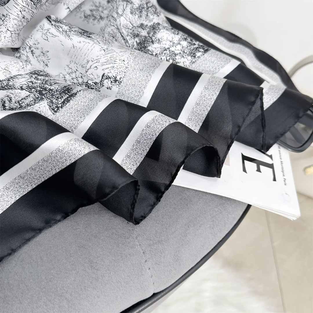 D Forest Black Printed Silk Scarf