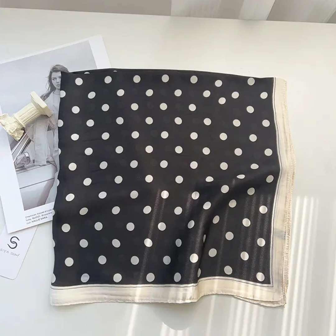Polka Dot Black Silk Square Scarves 70 CM