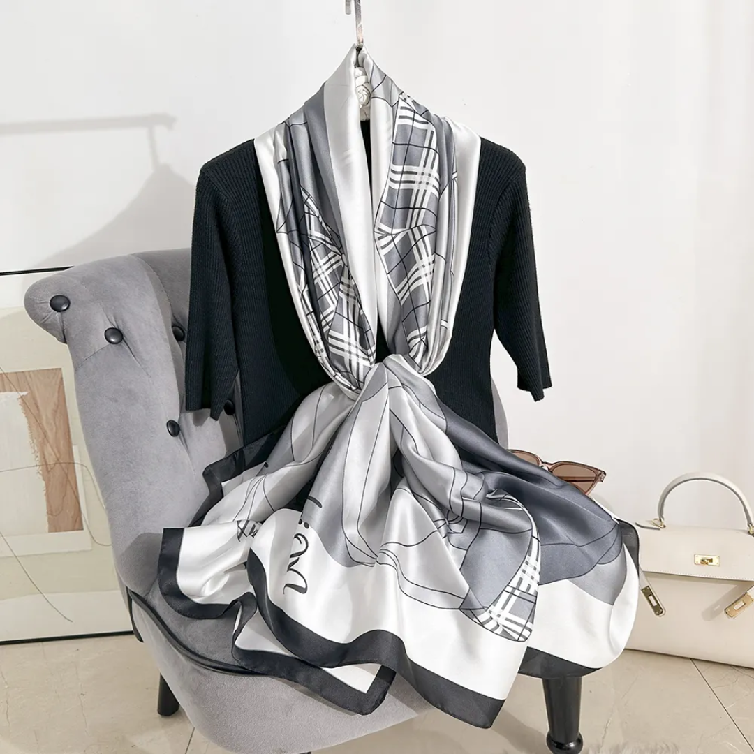 Black Conceptual Printed Silk Scarf