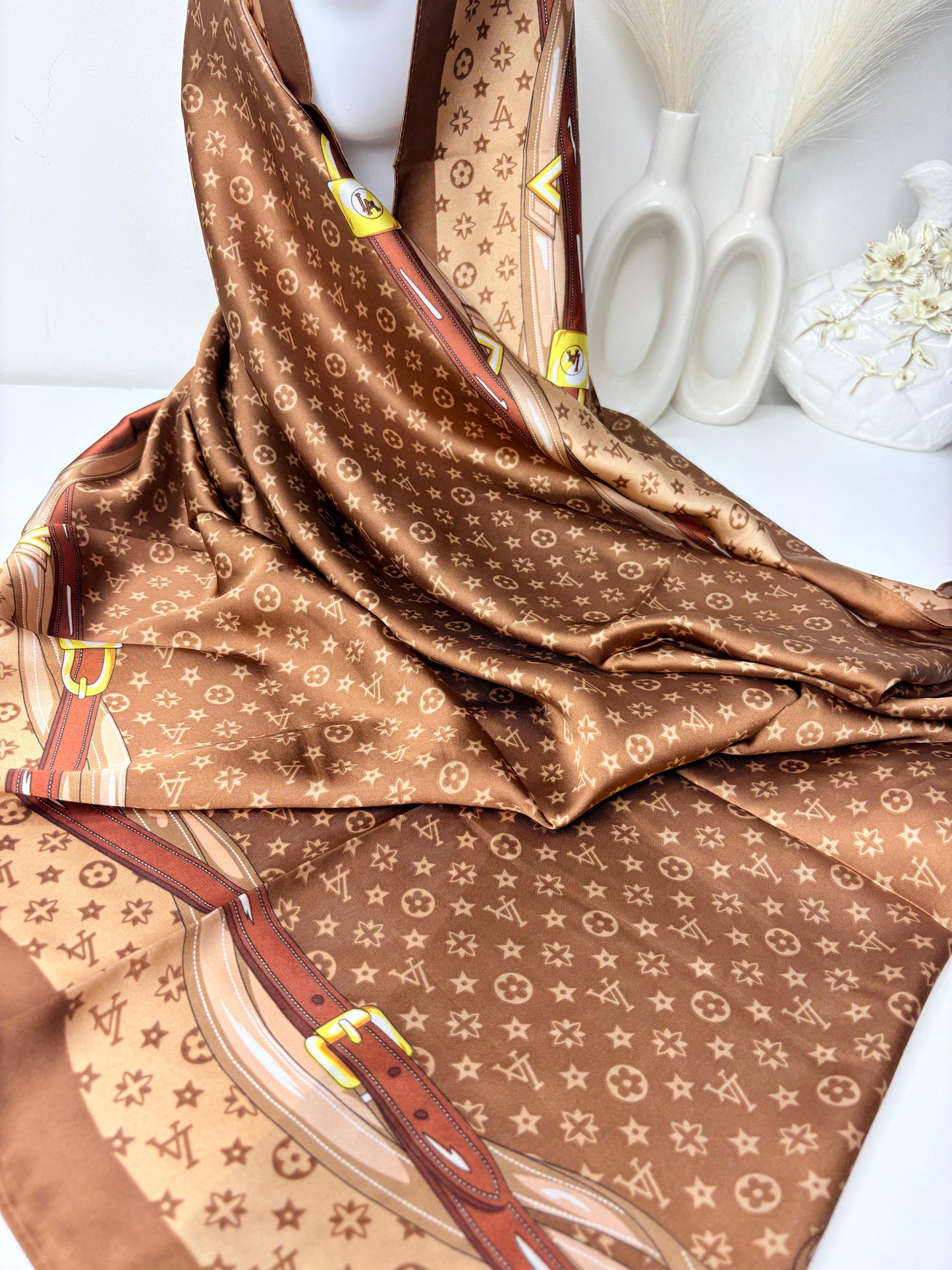 L Copper Printed Silk Scarf