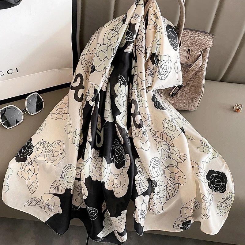 Peach & White Roses Printed Silk Scarf