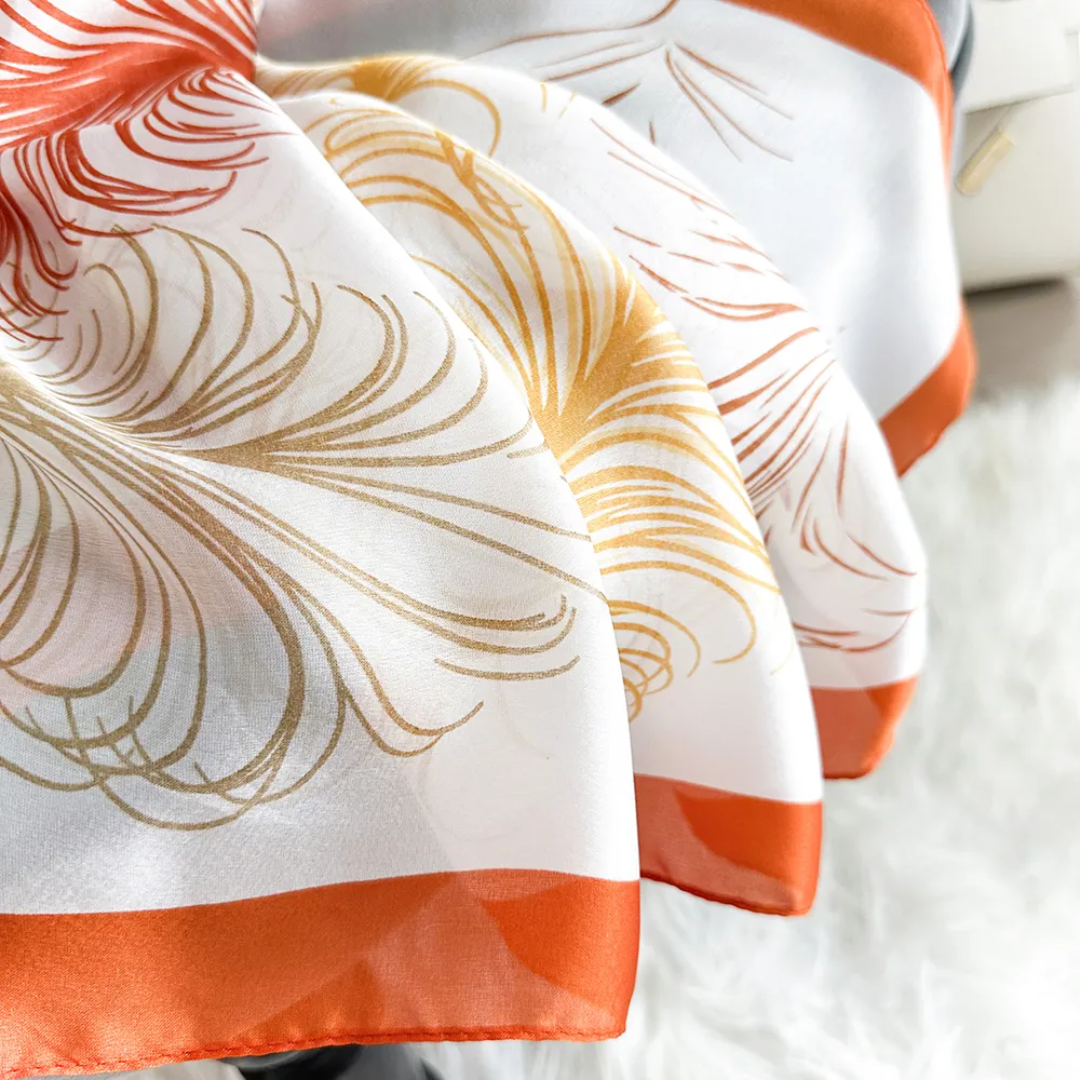 Ostrich Feathers Tangerine Silk Scarf