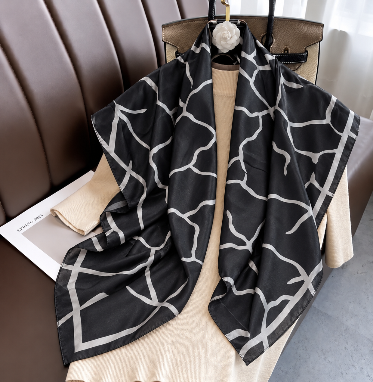 Black Nior Line Silk Scarf Monsoon Edition 26