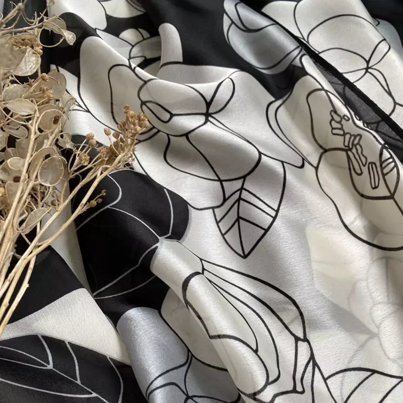 Roses Black Printed Silk Scarf