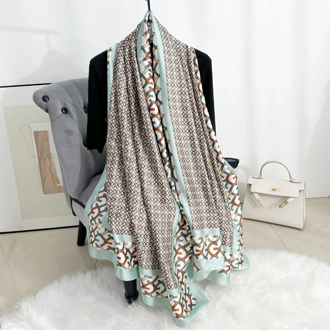 Green Ziva Abstract Printed Silk Scarf Summer Edition 26'