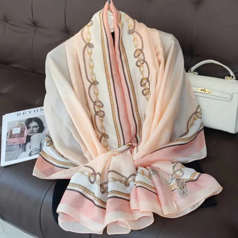 Peach Ropes Printed Silk Scarf