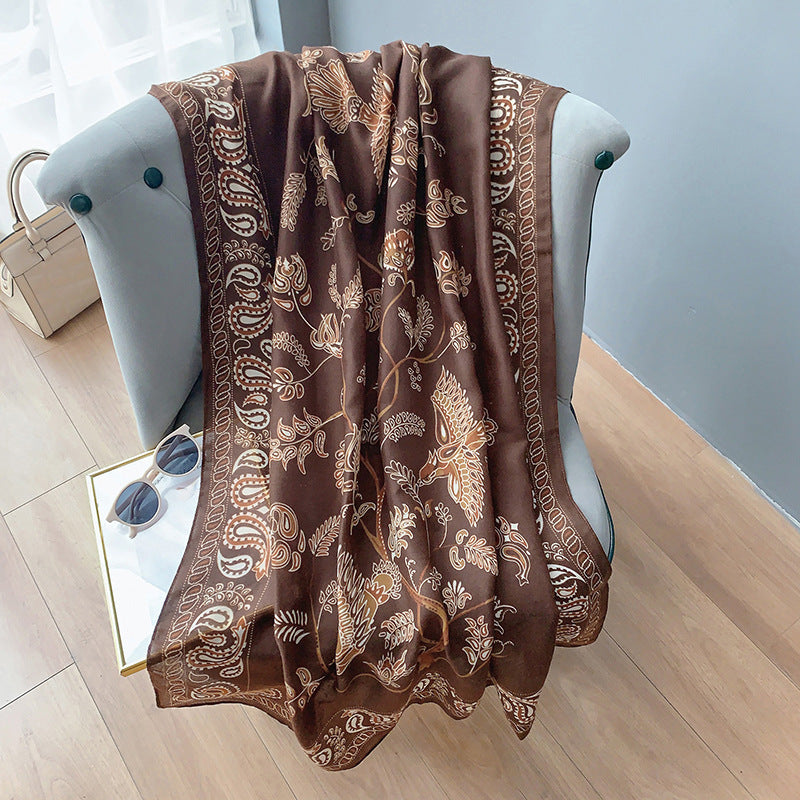 Brown Floral Bird Printed Winter Viscose Scarf