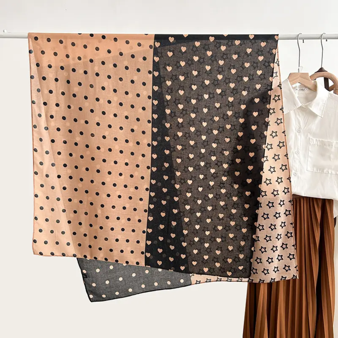 Black Round Heart Printed Viscose Scarf