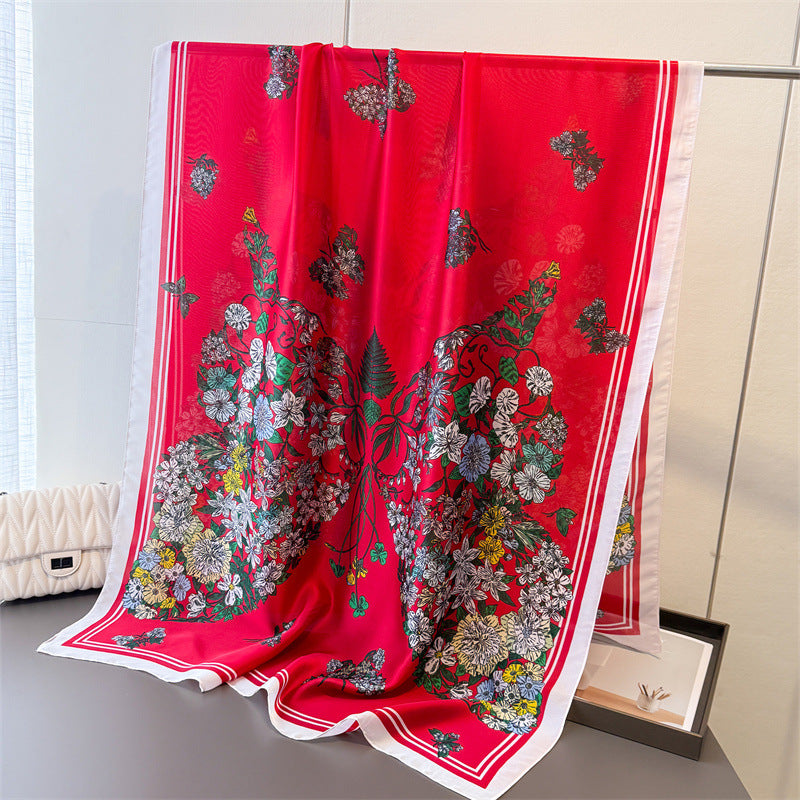 Red Tropical Escape Printed Silk Scarf
