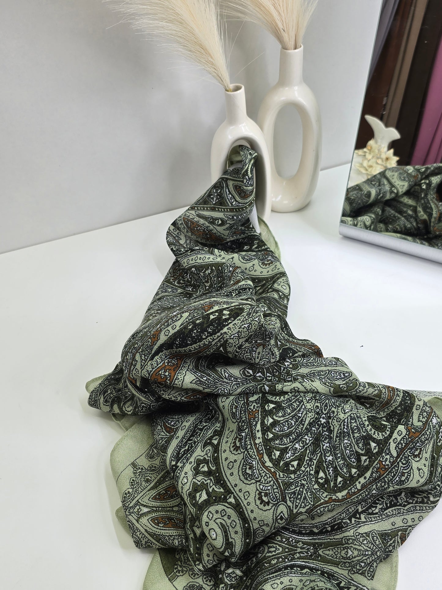 Mehendi Pista Printed Viscose Scarf