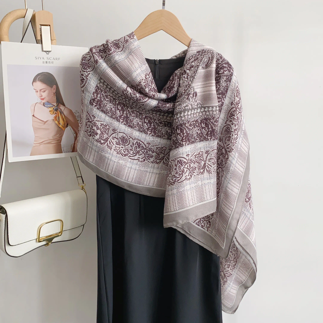 Silver Kashmiri Printed Viscose Scarf