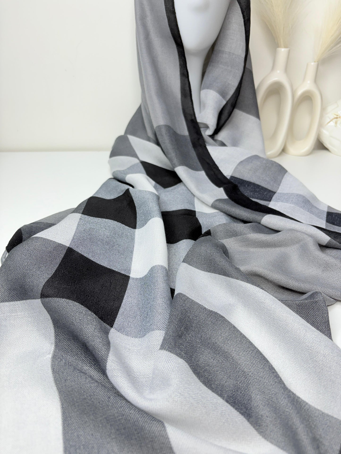 BB Black Printed Viscose Scarf