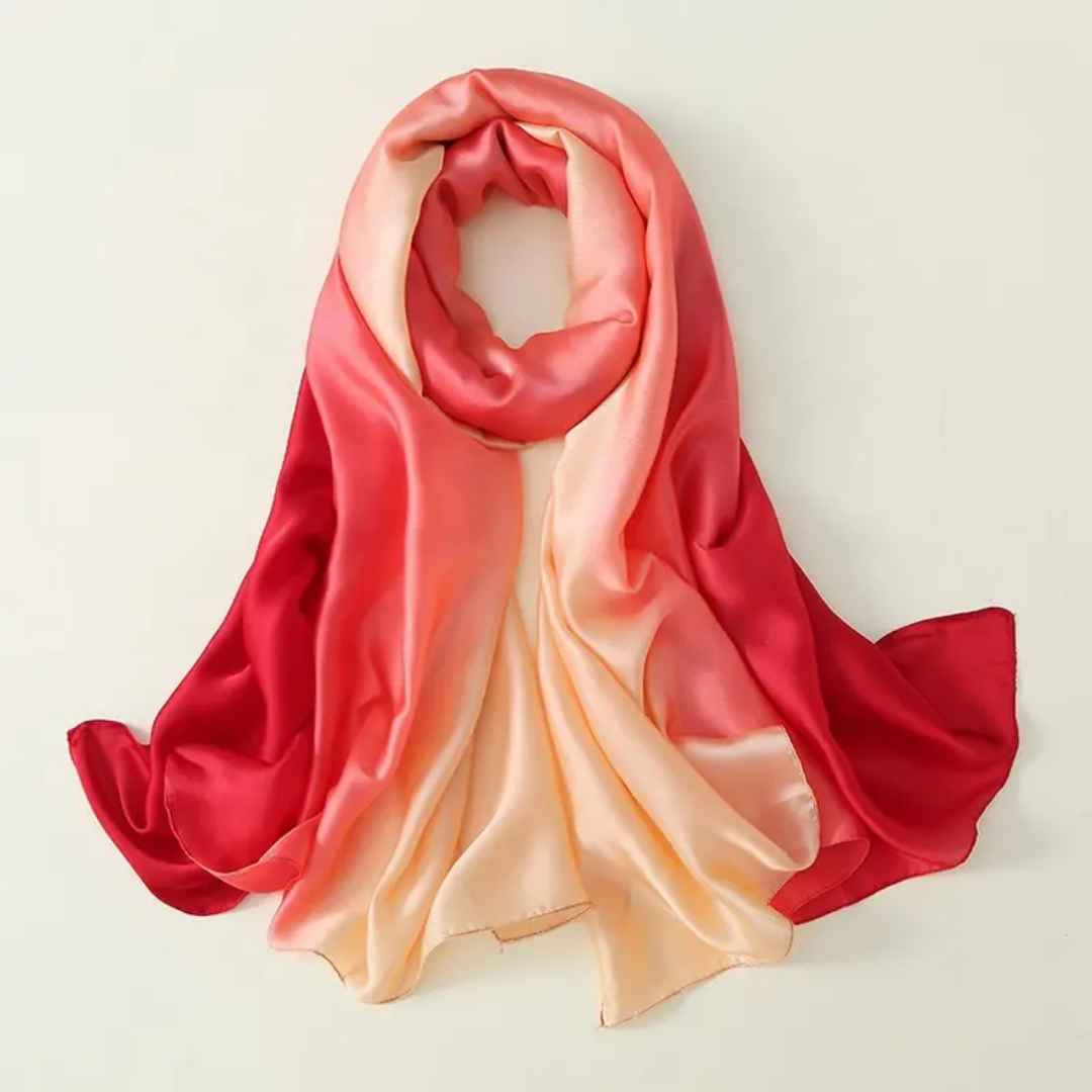 Red Cream Ombre Printed Silk Scarf