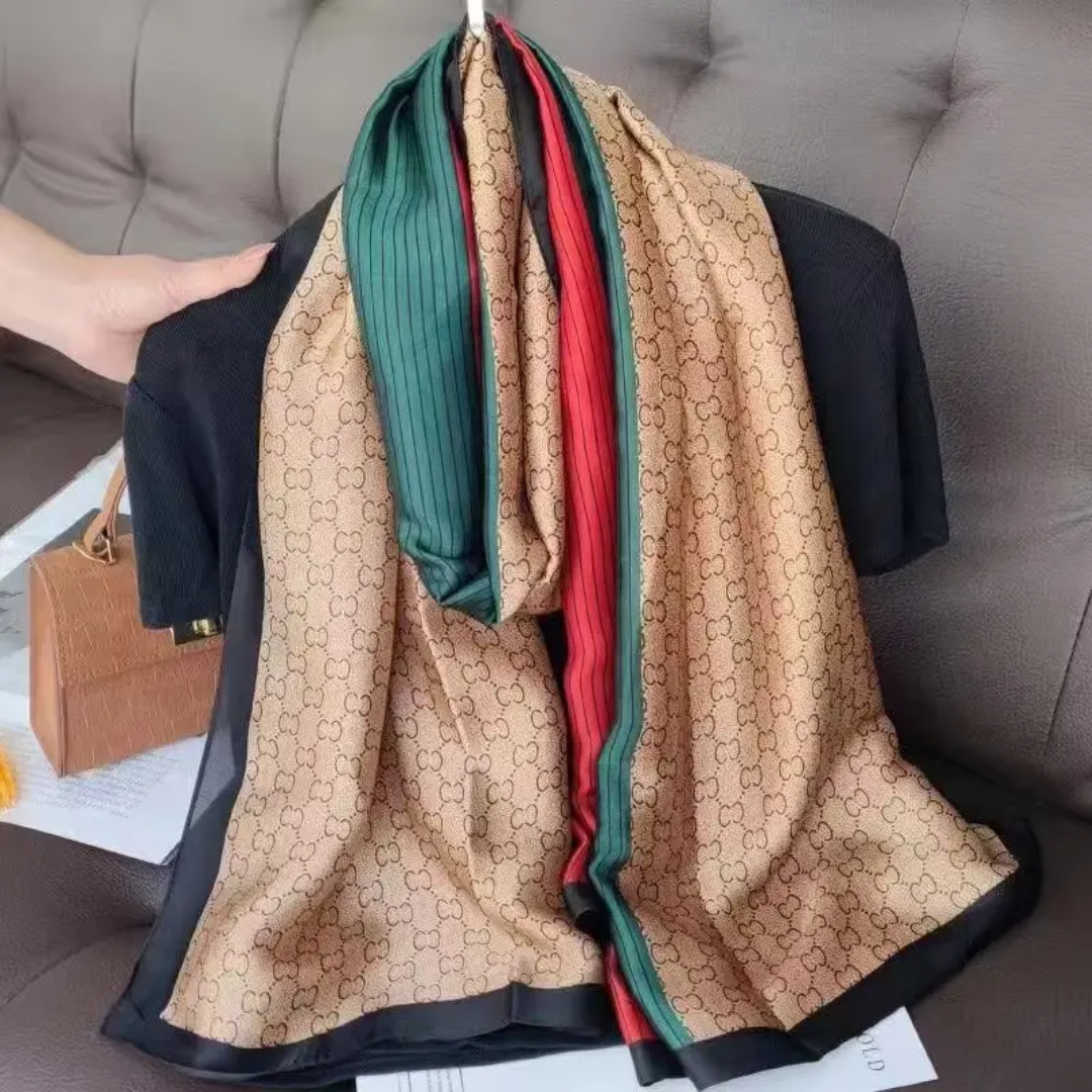 CC Scroll Brand Printed Silk Scarf