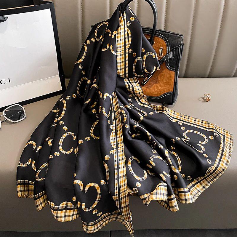 CH Black & Yellow Brand Printed Silk Scarf